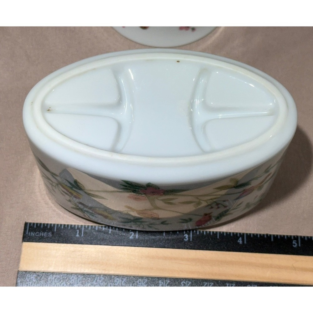 Vtg Jakson Midcentury Tropical Birds Toothbrush Holder Soap Dish Cup Tree Floral - Picture 9 of 15